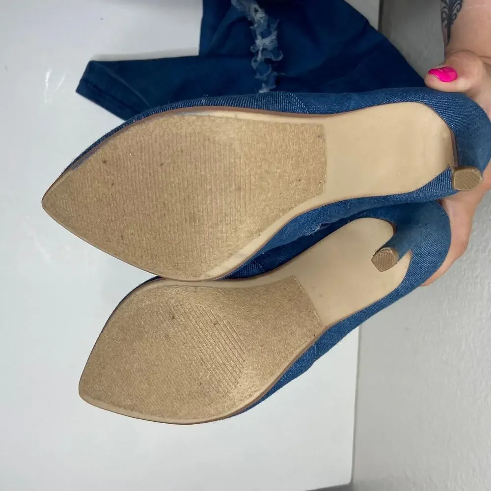 Heart in D Blue Denim Over the Knee Stiletto Boots